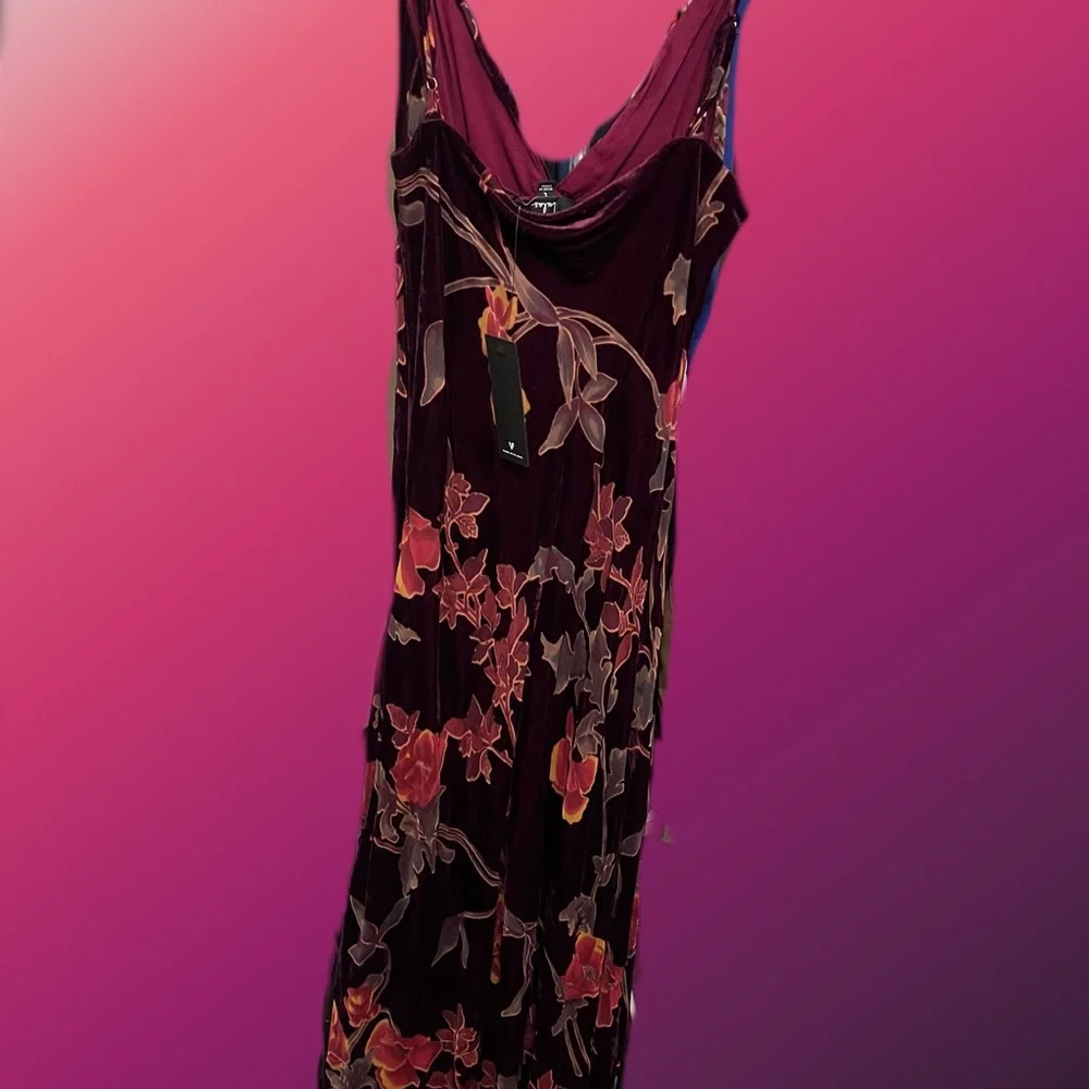 Floral burgundy and orange velvet Women's slip dress - Picture 3 of 3